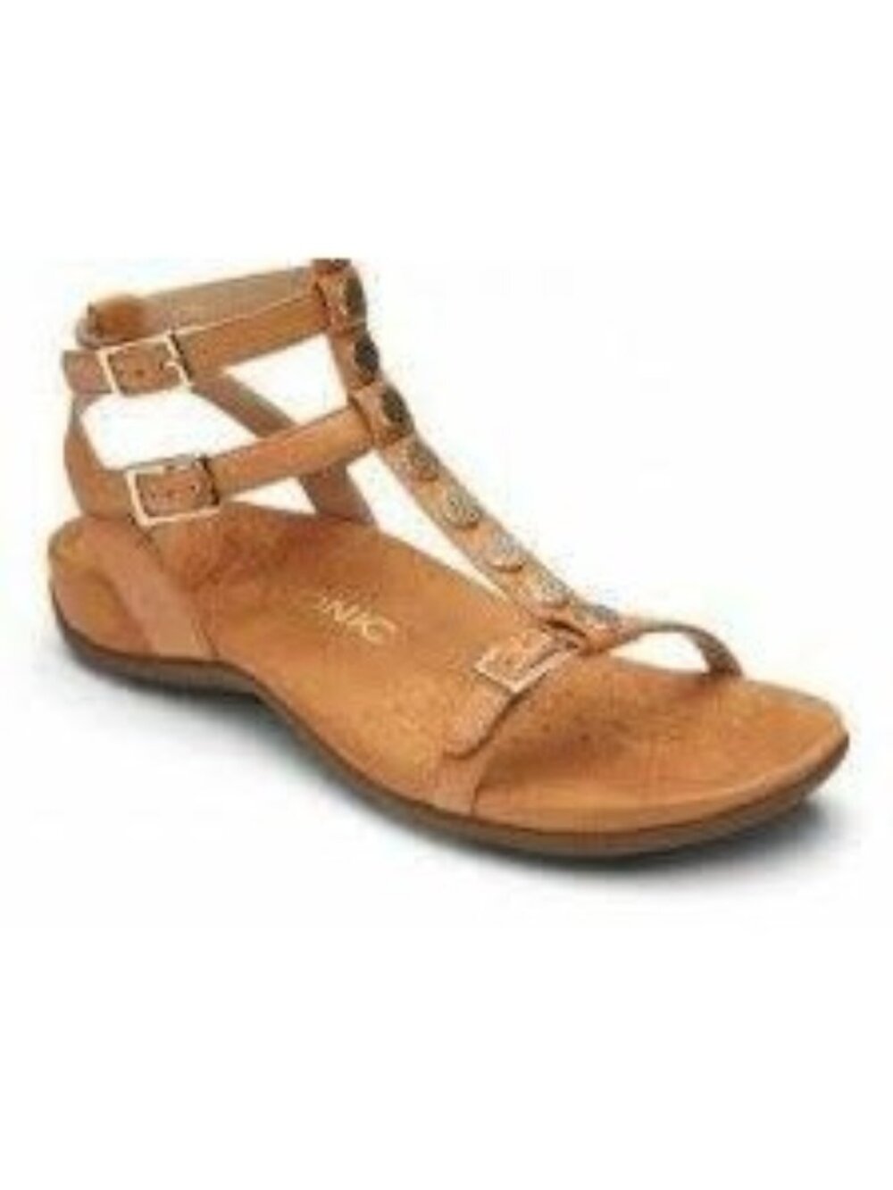 Vionic Womens 9 Gladiator Gypsy Tan Suede Sandals Gold Studs Adjustable Strap
